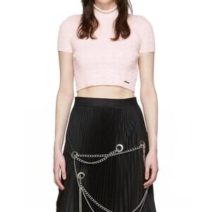 NEW WE11DONE floral knit t-shirt in light pink